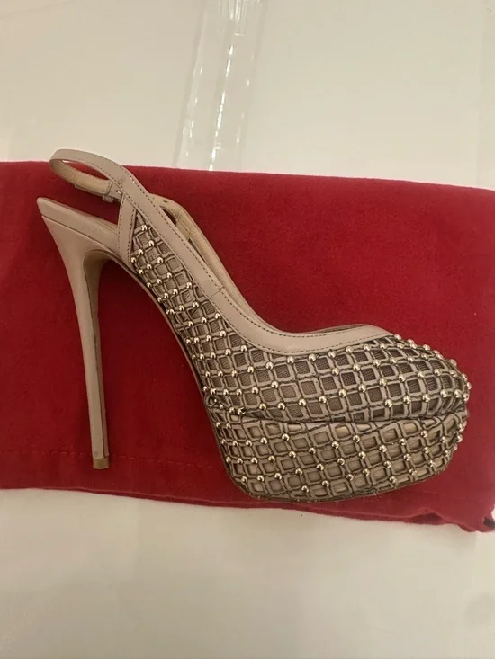 Valentino Taupe Studded Slingback Platform Pumps AUTHENTIC - Picture 7 of 9